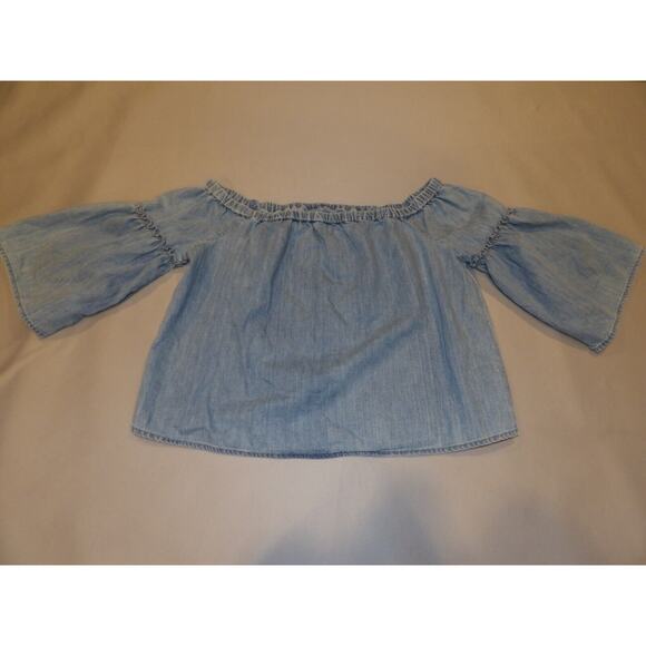 Madewell Crop Top Small Off The Shoulder Azalea Chambray Denim Boho Cottage Core - Picture 5 of 12